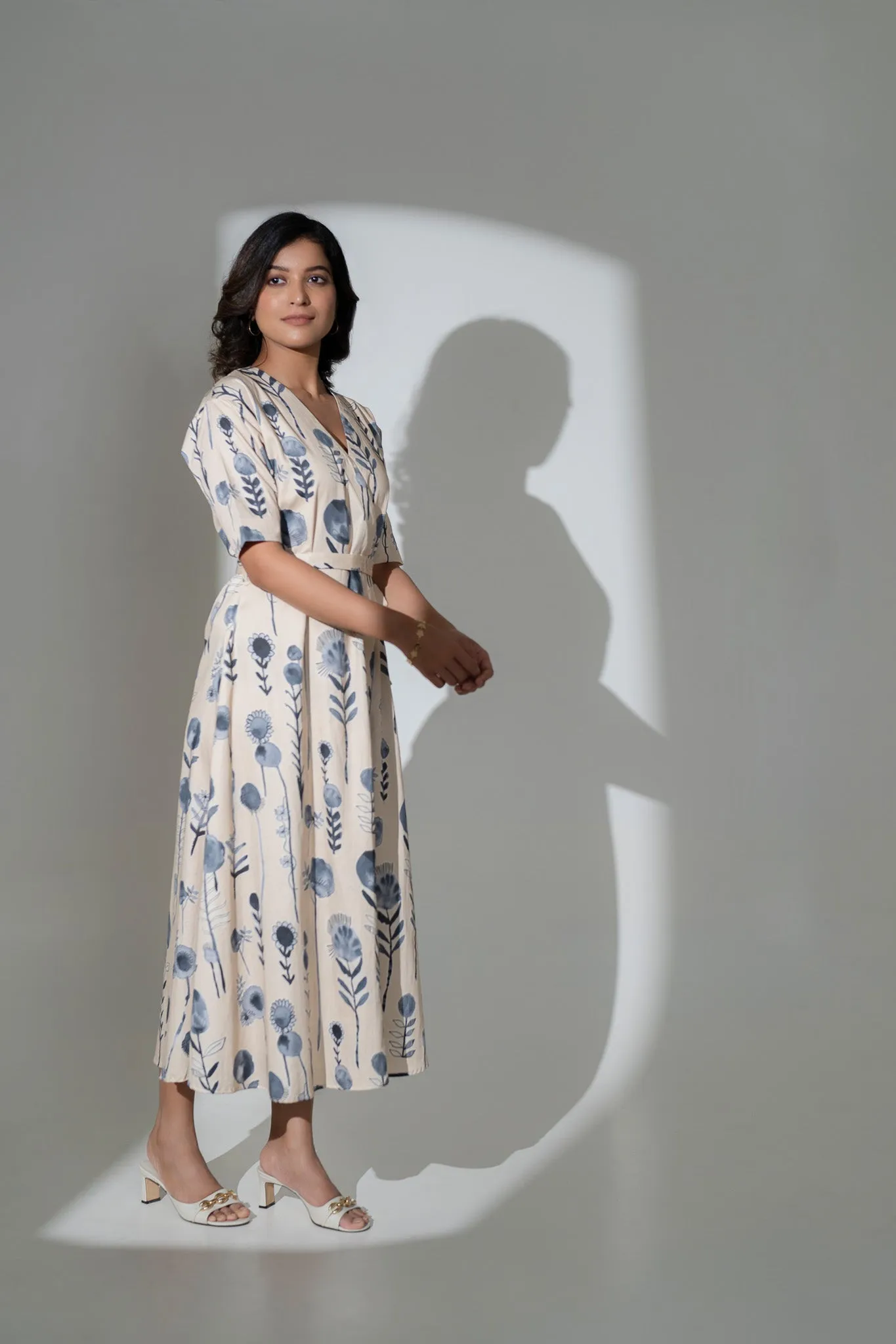 Waterless Printed Cotton Cafflength Dress