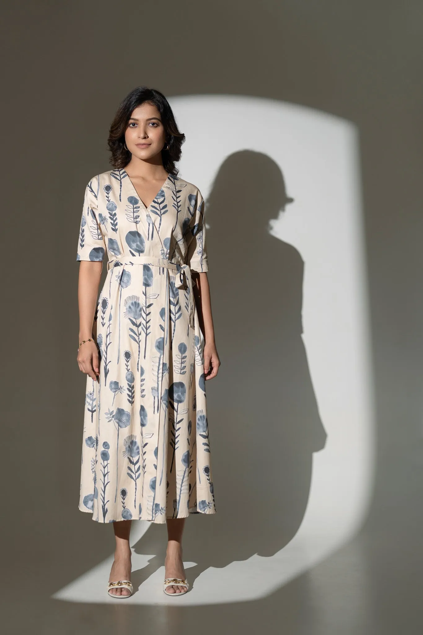 Waterless Printed Cotton Cafflength Dress