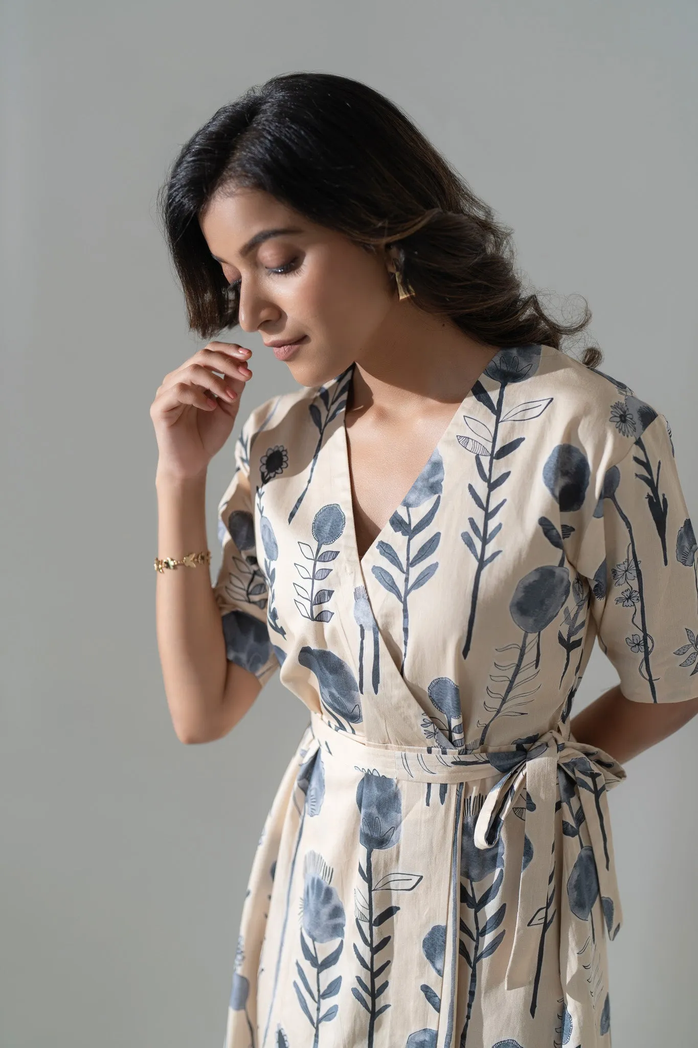 Waterless Printed Cotton Cafflength Dress
