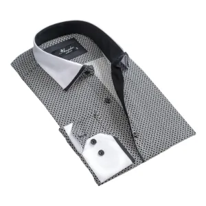 White Black Circles Mens Slim Fit Designer Dress Shirt - tailored Cotton Shirts for Work and