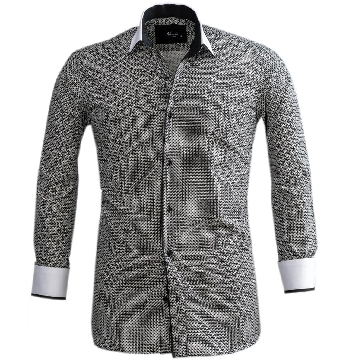 White Black Circles Mens Slim Fit Designer Dress Shirt - tailored Cotton Shirts for Work and