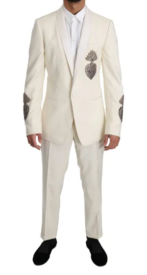 White Wool Slim Fit Pineapple Crystal Suit