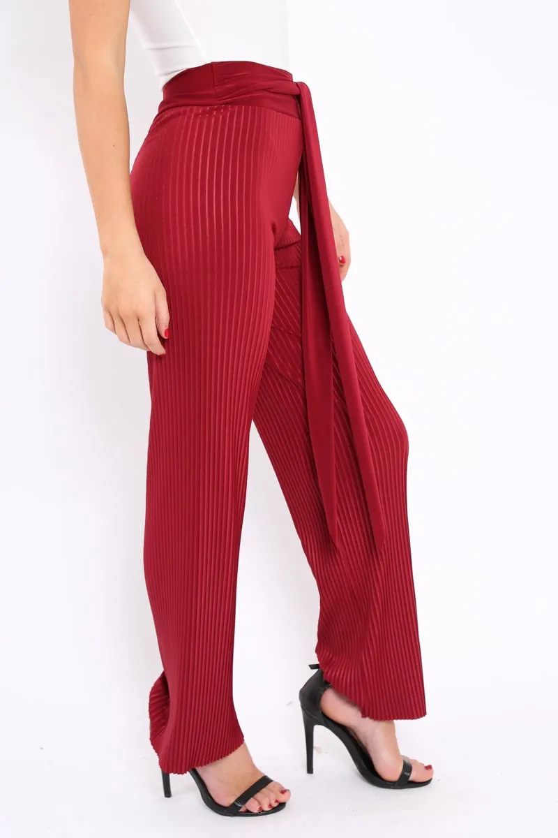 Wine Wide Legged Pleated Trousers - Chantel