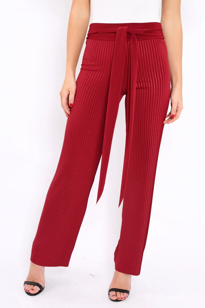 Wine Wide Legged Pleated Trousers - Chantel