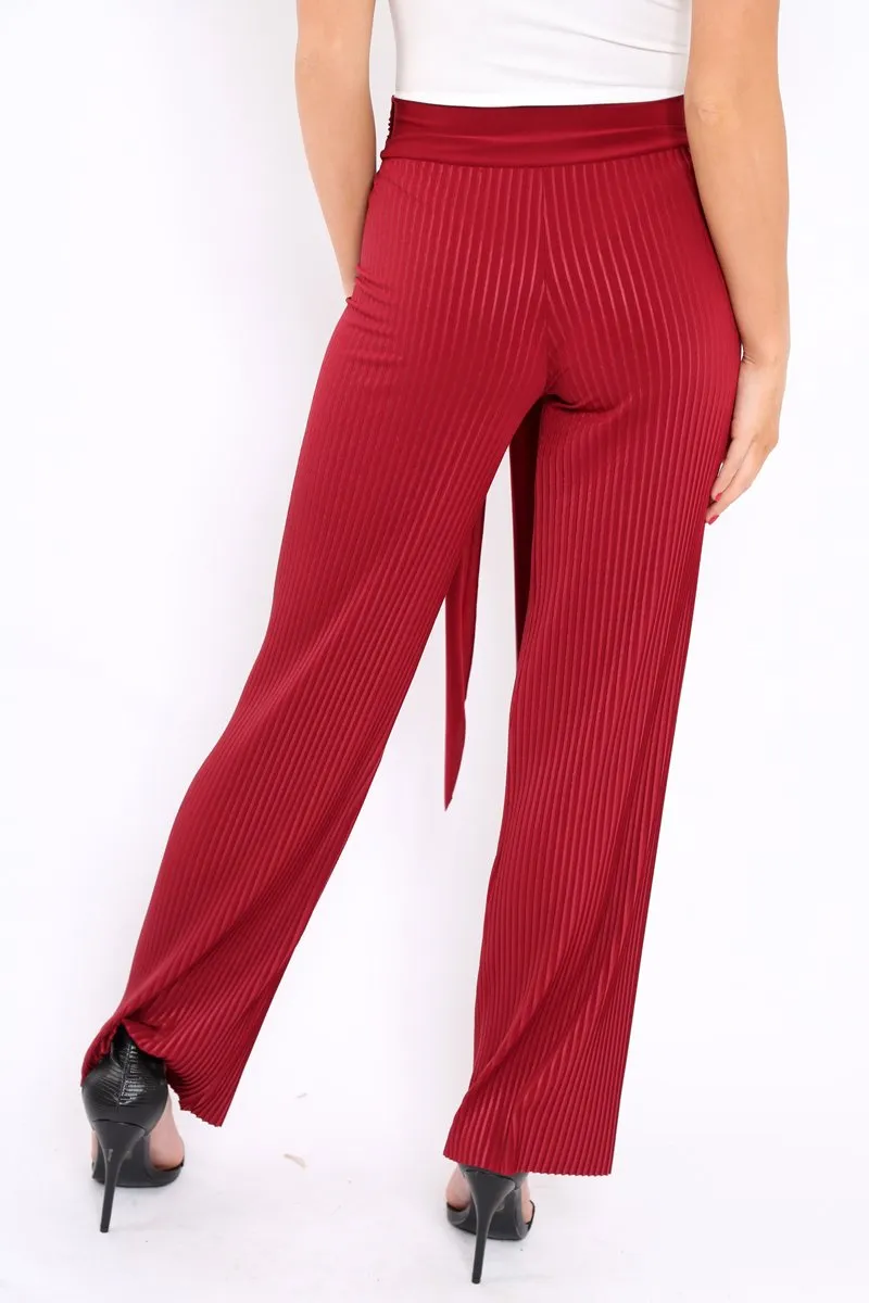 Wine Wide Legged Pleated Trousers - Chantel