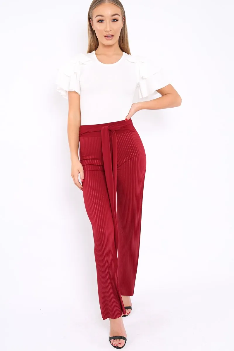 Wine Wide Legged Pleated Trousers - Chantel