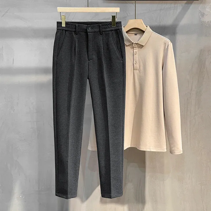 Winter Thick Suit Pants Men Casual Straight Drape Korean Classic Fashion Business Woolen Cloth Brown Black Formal Trousers Male
