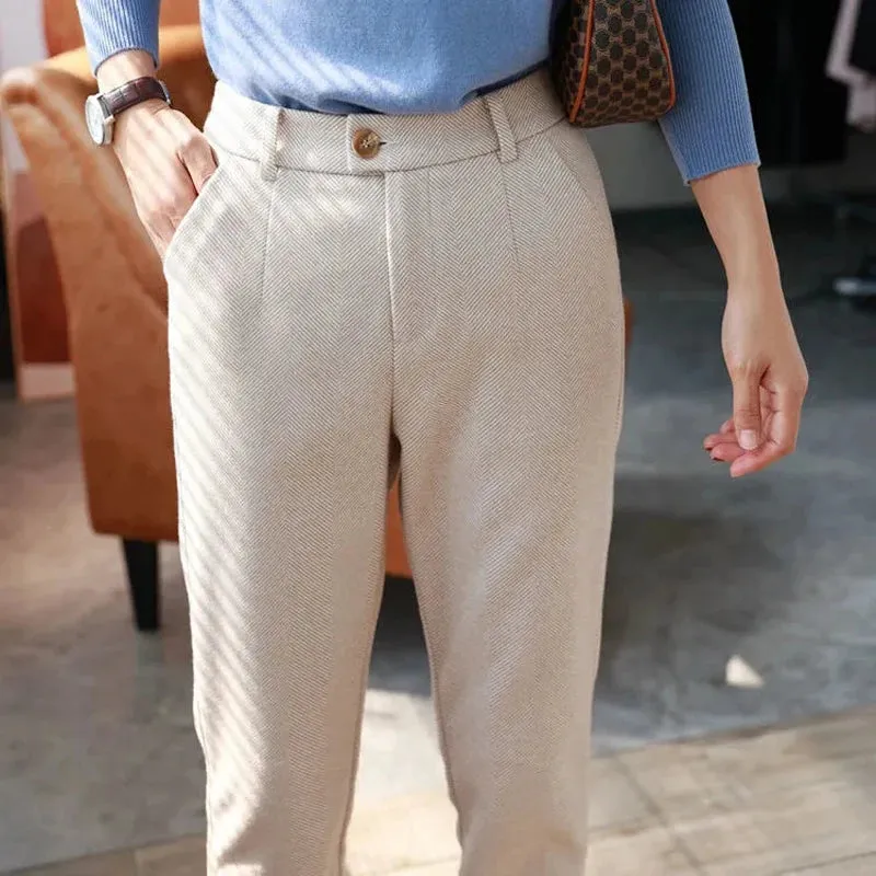 Women's High-Waisted Woolen Harem Pencil Pants