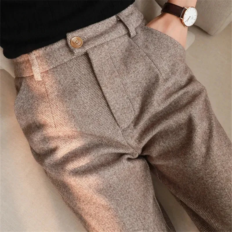 Women's High-Waisted Woolen Harem Pencil Pants