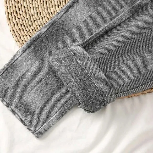 Women's High-Waisted Woolen Harem Pencil Pants