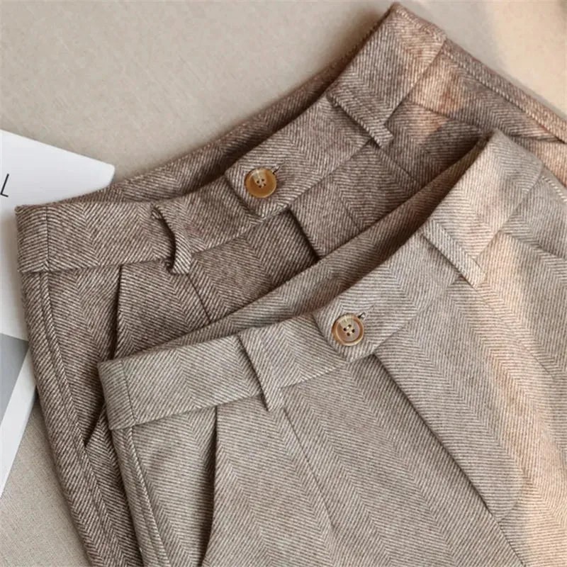 Women's High-Waisted Woolen Harem Pencil Pants