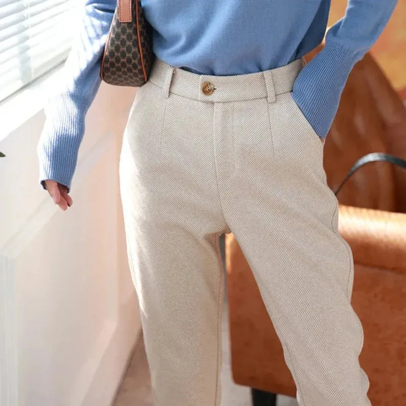 Women's High-Waisted Woolen Harem Pencil Pants