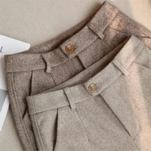 Women's High-Waisted Woolen Harem Pencil Pants