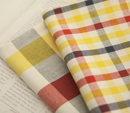 Yarn Dyed Check Cotton Fabric, Yellow Plaid Cotton Fabric, Checkered Fabric, Quality Korean Fabric - Yellow  - By the Yard /59598