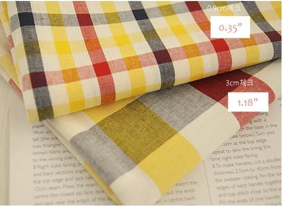 Yarn Dyed Check Cotton Fabric, Yellow Plaid Cotton Fabric, Checkered Fabric, Quality Korean Fabric - Yellow  - By the Yard /59598
