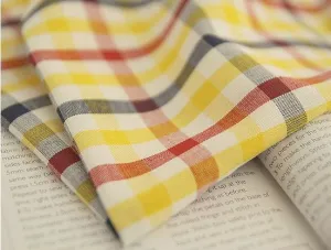 Yarn Dyed Check Cotton Fabric, Yellow Plaid Cotton Fabric, Checkered Fabric, Quality Korean Fabric - Yellow  - By the Yard /59598