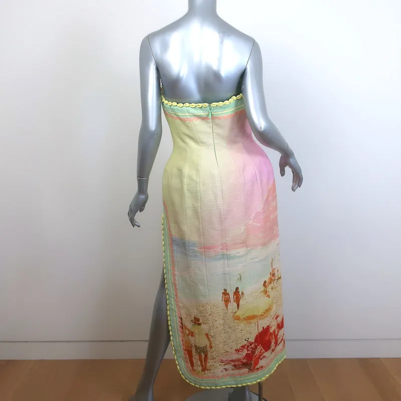 Zimmermann Coaster Strapless Structured Midi Dress Poster Print Size 2 NEW