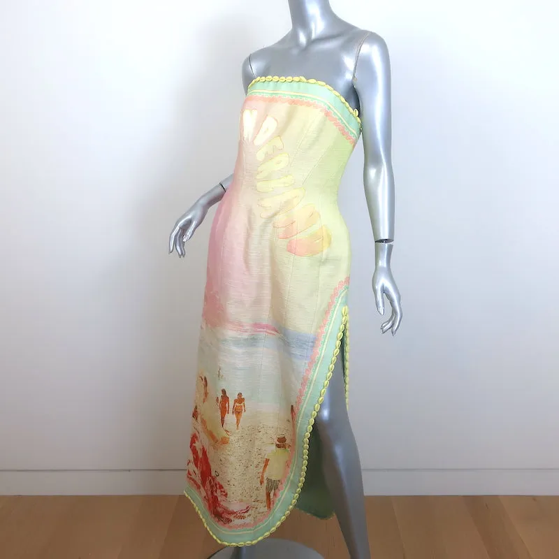 Zimmermann Coaster Strapless Structured Midi Dress Poster Print Size 2 NEW